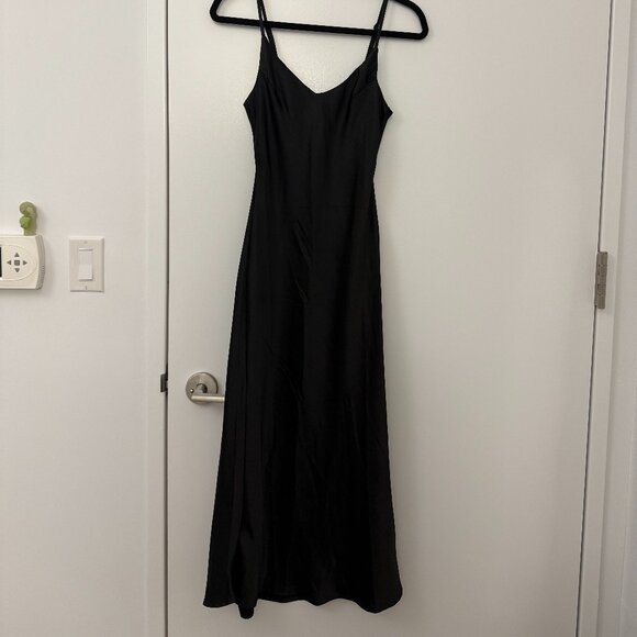 Oak + Fort Satin V-Neck Slip Midi Dress - Picture 3 of 4